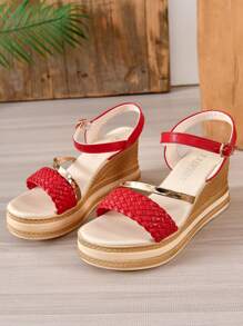 Đúng mốt Và Thoải mái Của phụ nữ Nêm Gót chân Nền tảng Dép xăng đan Đối với Trẻ Người lớn - Đỏ - Xem 3