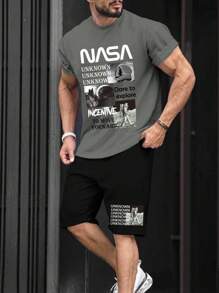 Manfinity LEGND Männer Große Größen Buchstaben Grafik, T-Shirt mit & Tunnelzug, Shorts mit