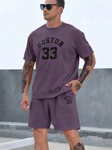 Manfinity Homme Men Plus Letter Graphic Tee & Shorts