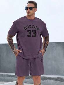 Manfinity Homme Men Plus Letter Graphic Tee & Shorts