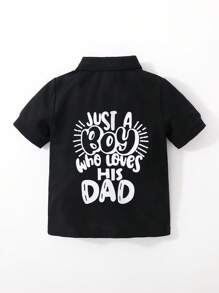 SHEIN 男小童標語圖案POLO衫 - 黑色 - 查看 1