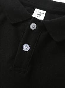 SHEIN 男小童標語圖案POLO衫 - 黑色 - 查看 6
