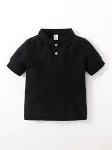 SHEIN 男小童標語圖案POLO衫 - 黑色 - 查看 7