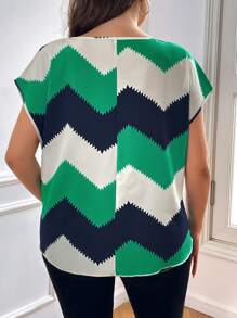 SHEIN LUNE Plus Chevron Print Batwing Sleeve Blouse - Multicolor - View 2