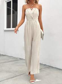 SHEIN Clasi Solid Slant Pocket Tube Jumpsuit - Apricot - View 3