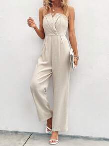 SHEIN Clasi Solid Slant Pocket Tube Jumpsuit - Apricot - View 4