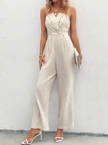 SHEIN Clasi Solid Slant Pocket Tube Jumpsuit - Apricot - View 6