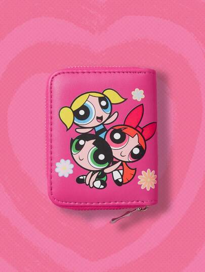 The Powerpuff Girls | ROMWE Petit Portefeuille Mini Décontracté Dessin Animé & Fleuri Zippé Pour Quotidien