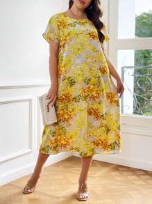 SHEIN LUNE Hơn In hoa Đầm - Màu vàng - Xem 1