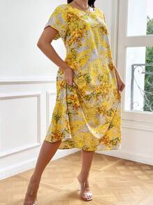 SHEIN LUNE Hơn In hoa Đầm - Màu vàng - Xem 4