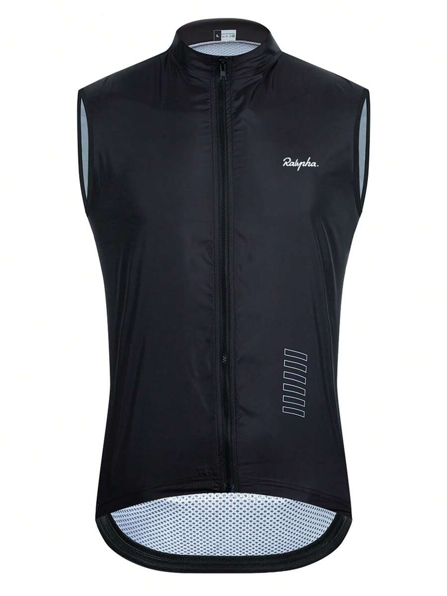 Men Letter Graphic Zip Up Vest Jacket Gym Clothes Men - Black - View 1