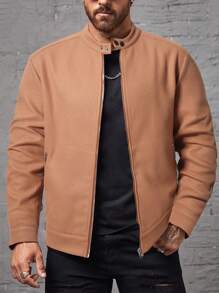 Manfinity Homme Nam Dây kéo Áo khoác - Màu Khaki - Xem 1