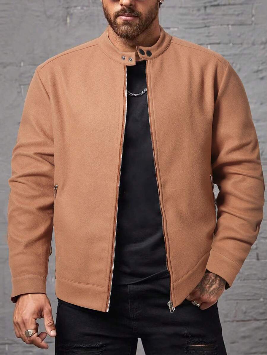 Manfinity Homme Nam Dây kéo Áo khoác - Màu Khaki - Xem 1