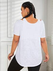 Easithlete Plus Solid Cut Out Curved Hem Sports Tee - White - View 2