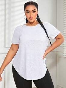 Easithlete Plus Solid Cut Out Curved Hem Sports Tee - White - View 3