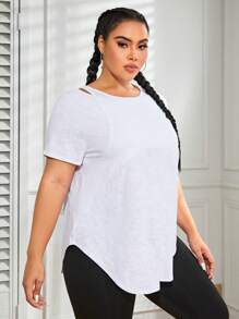 Easithlete Plus Solid Cut Out Curved Hem Sports Tee - White - View 4