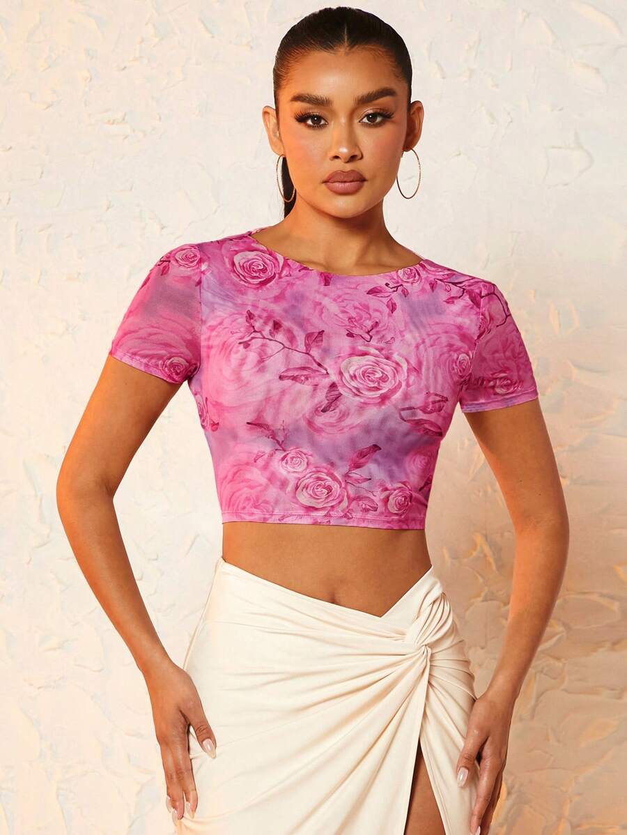 SHEIN BAE 印花短款T恤 - 彩色 - 查看 1