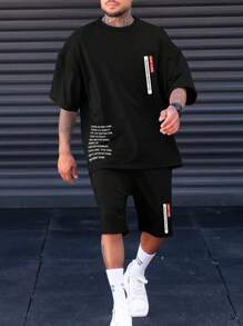 Manfinity Homme Nam Plus Đồ họa Khẩu hiệu Áo thun & quần đùi - màu đen - Xem 1