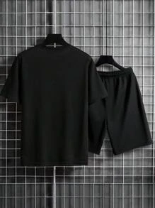 Manfinity Homme Nam Plus Đồ họa Khẩu hiệu Áo thun & quần đùi - màu đen - Xem 2