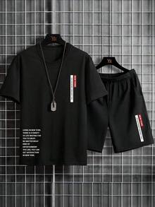 Manfinity Homme Nam Plus Đồ họa Khẩu hiệu Áo thun & quần đùi - màu đen - Xem 3