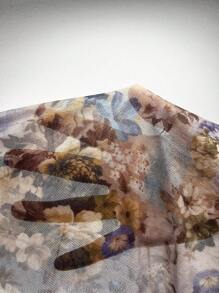 Floral Print Frill Trim Knot Front Cami Nightdress - Grey - View 7