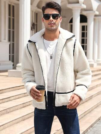 男士拼接邊毛絨夾克