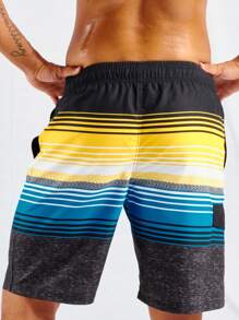 Manfinity Swimmode Men Striped Print Drawstring Waist Swim Trunks - Multicolor - View 2