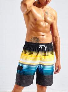 Manfinity Swimmode Men Striped Print Drawstring Waist Swim Trunks - Multicolor - View 4
