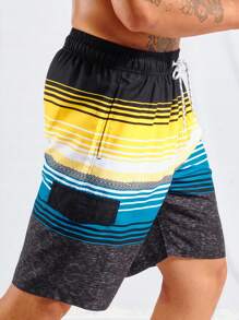 Manfinity Swimmode Men Striped Print Drawstring Waist Swim Trunks - Multicolor - View 5