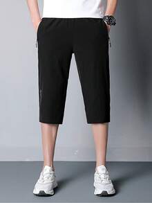 Hombres Pantalones capri con estampado de letra - Negro - Ver 1