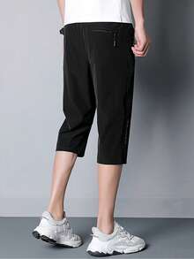 Hombres Pantalones capri con estampado de letra - Negro - Ver 2