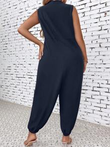 SHEIN LUNE 大碼前紐扣無袖連體褲 - 藏蓝色 - 查看 2