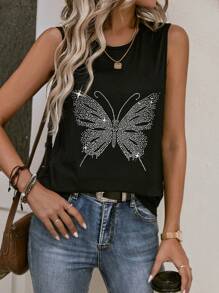 SHEIN LUNE Pha lê Loại bướm Áo ba lỗ - màu đen - Xem 6