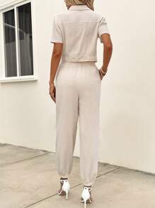 SHEIN LUNE Klepdetail Voorpand met knoppen Shirt & broek