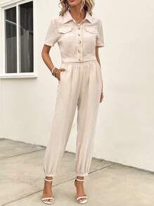 SHEIN LUNE Klepdetail Voorpand met knoppen Shirt & broek