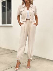 SHEIN LUNE Klepdetail Voorpand met knoppen Shirt & broek