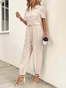 SHEIN LUNE Klepdetail Voorpand met knoppen Shirt & broek