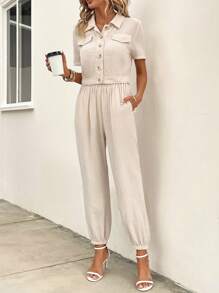 SHEIN LUNE Klepdetail Voorpand met knoppen Shirt & broek