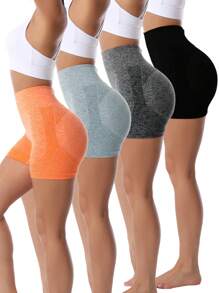 Yoga Basic 4入組透氣緊縮褶皺臀部運動短褲 - 彩色 - 查看 2