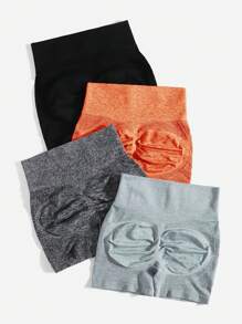 Yoga Basic 4入組透氣緊縮褶皺臀部運動短褲 - 彩色 - 查看 3