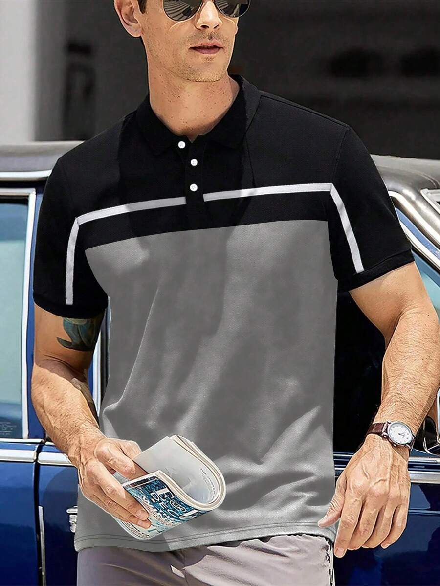 Men Two Tone Polo Shirt - Multicolor - View 1