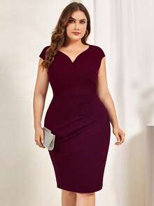 MIUSOL Vestido de trabajo ajustado de escote de corazón talla grande - Burdeos - Ver 3