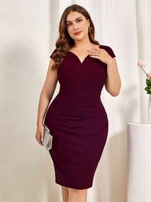 MIUSOL Vestido de trabajo ajustado de escote de corazón talla grande - Burdeos - Ver 5