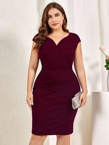 MIUSOL Vestido de trabajo ajustado de escote de corazón talla grande - Burdeos - Ver 6