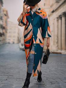 SHEIN LUNE Allover Print Drop Shoulder Overcoat Fall Winter Cloth For Women - Multicolor - View 3