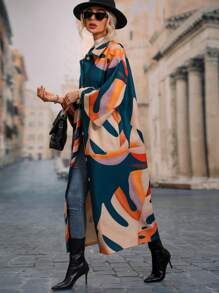 SHEIN LUNE Allover Print Drop Shoulder Overcoat Fall Winter Cloth For Women - Multicolor - View 6