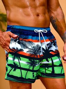 Surfspeed 男士椰子樹圖案腰部抽繩泳褲 - 彩色 - 查看 1