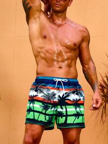Surfspeed 男士椰子樹圖案腰部抽繩泳褲 - 彩色 - 查看 3