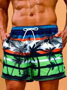Surfspeed 男士椰子樹圖案腰部抽繩泳褲 - 彩色 - 查看 4
