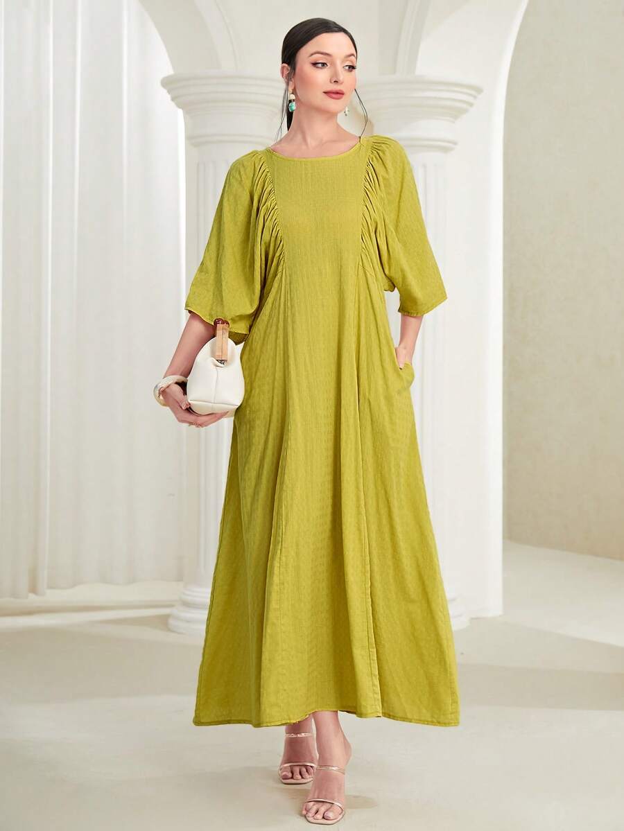 Al Najma 素色蝙蝠袖連衣裙 - 黃色 - 查看 1